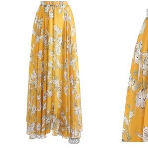 Chicwish Chiffon Maxi Skirt- Yellow Floral NWT